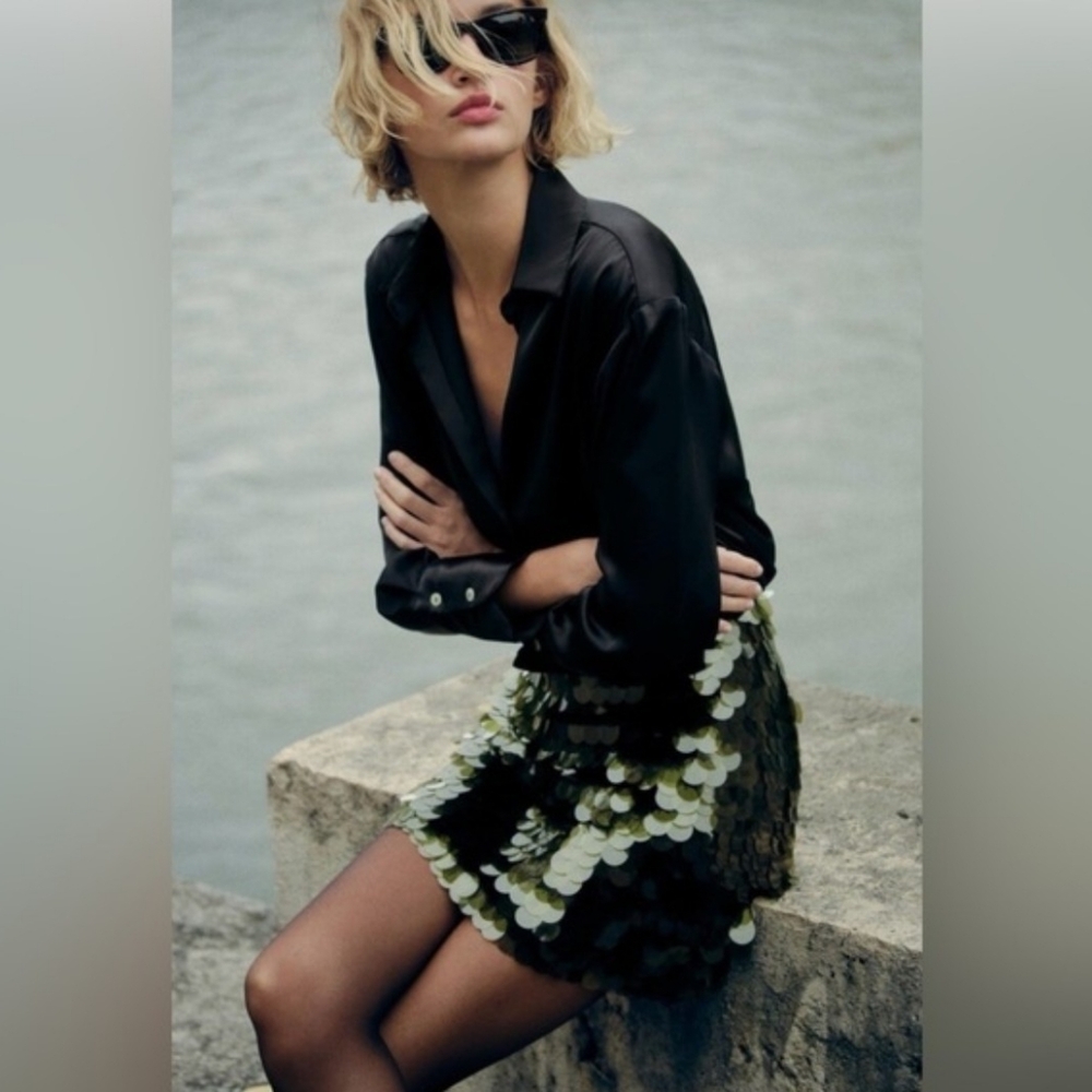 Zara Pine Green Sequin Mini Skirt